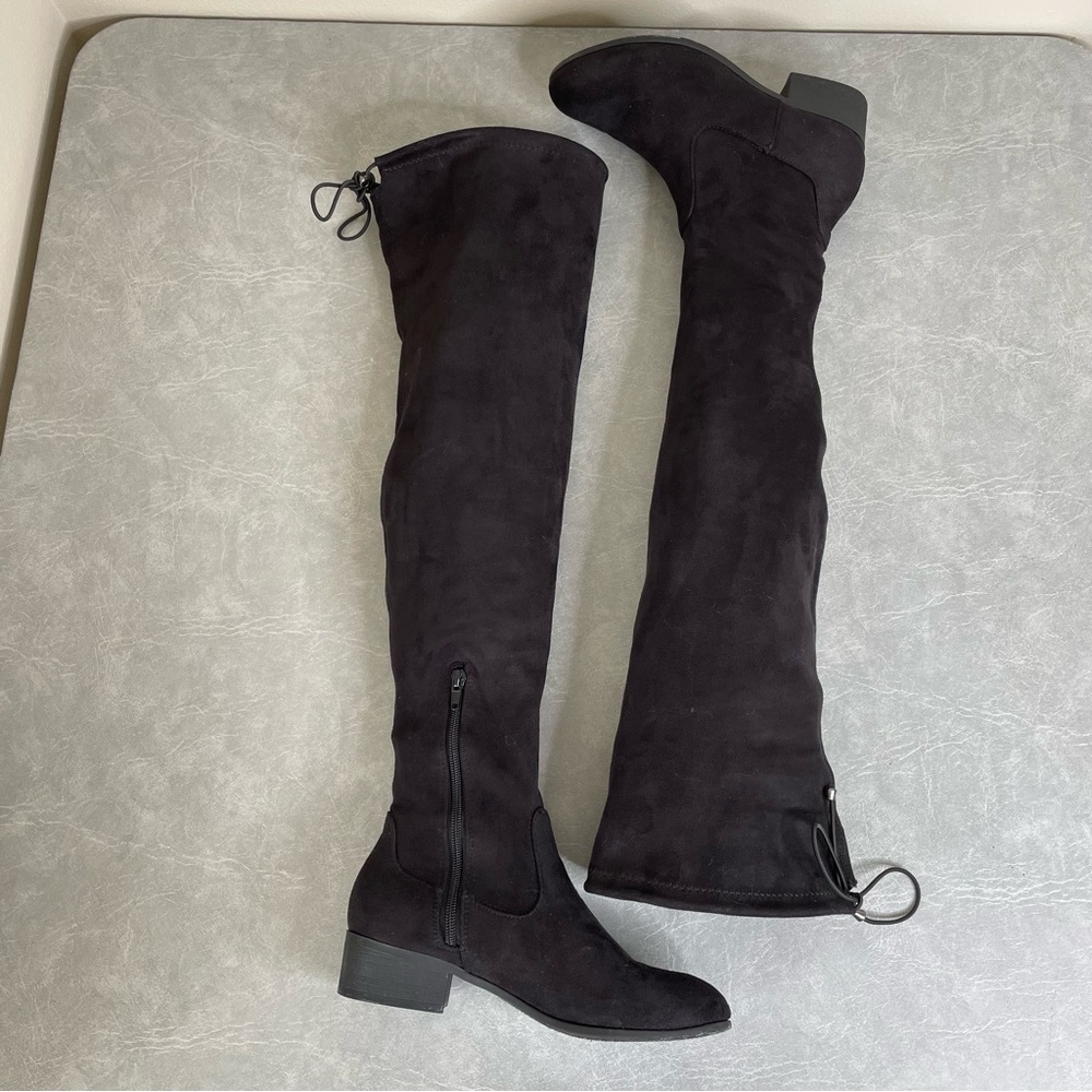 Soda Black Over the Knee Boots Sleek Suede - Picture 2 of 9